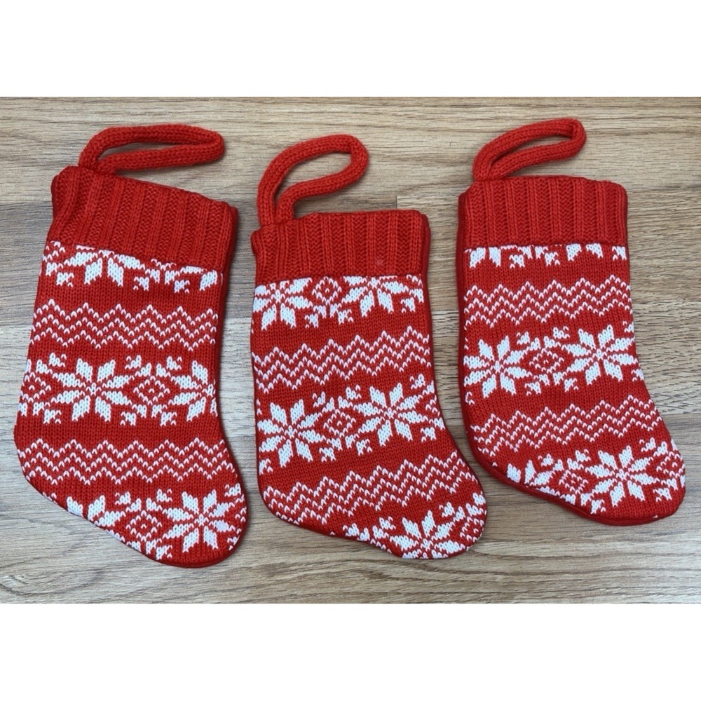 Wondershop 3 Pack Mini 7.5" Fair Isle Christmas Stockings Red/White NEW
